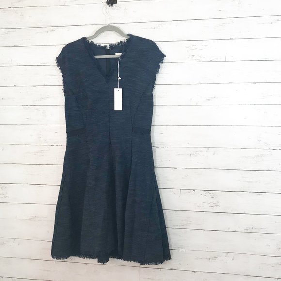 NWT Rebecca Taylor Tweed A Line Navy Dress - Sz 8 - Picture 2 of 6